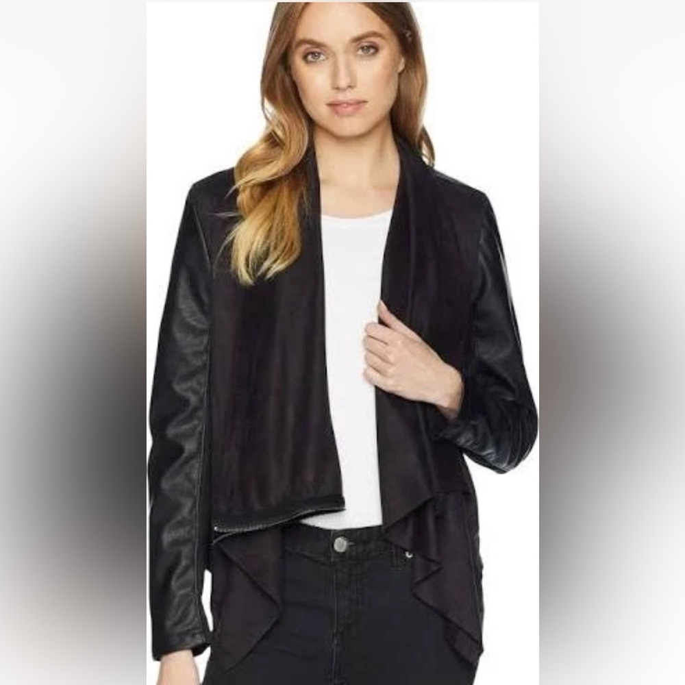 Blank NYC Black‎ Draped Faux leather Classic Jacket Size S